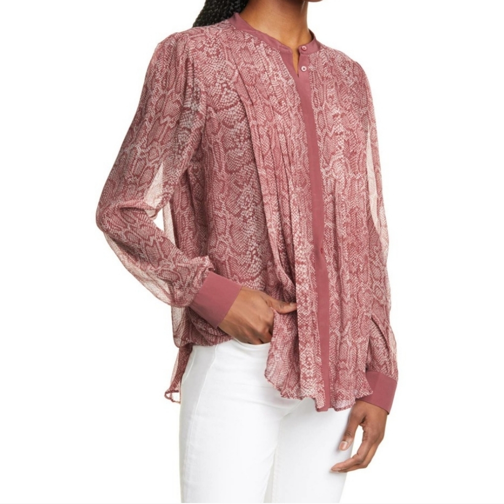 NWT Joie Womens Tassa Silk Pintuck Button Down Blouse sz S